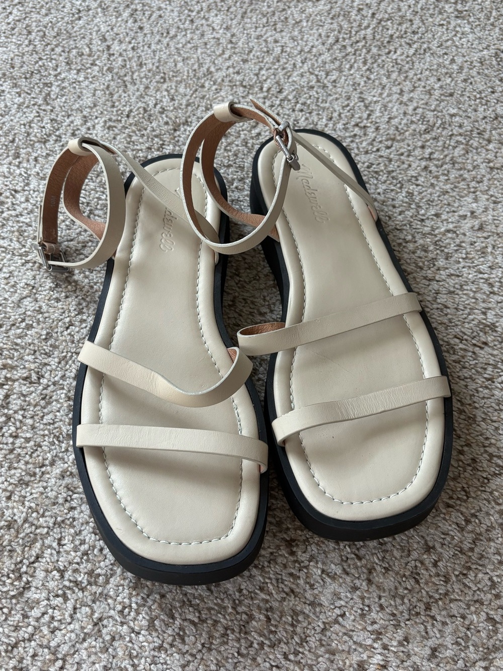 Madewell Leather Double Strap Platform Sandals 10 Cream